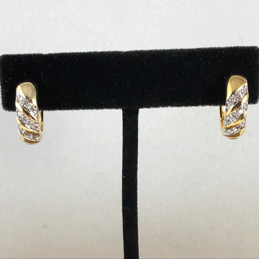 Gold Filled 2 Tone Pave Set Crystals Huggy Hoops
